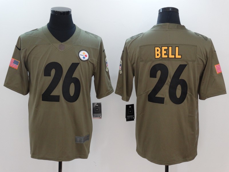 Men Pittsburgh Steelers #26 Bell Nike Olive Salute To Service Limited NFL Jerseys